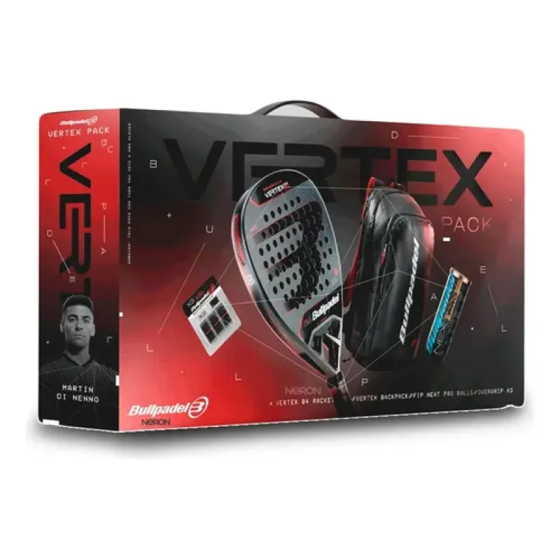 Pack Bullpadel Vertex 04 Paleta, Mochila, Cubregrip, Pelota x3